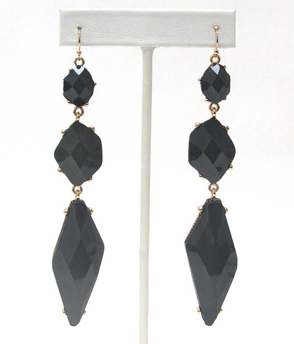Triple level facet glass stone drop earring