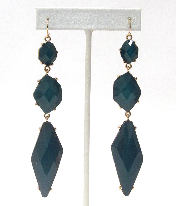 Triple level facet glass stone drop earring