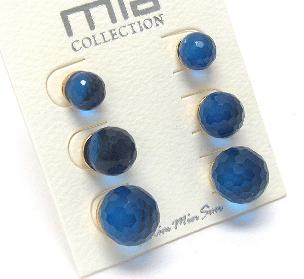 Facet ball earring 3 pair set