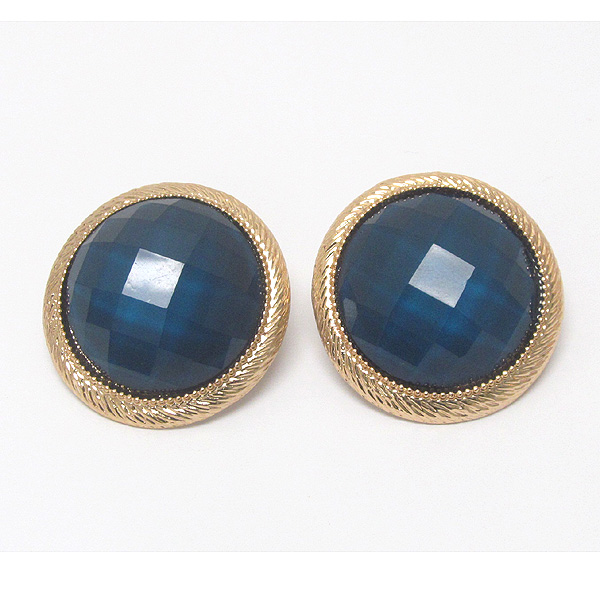 Facet stone round button earring - pierce