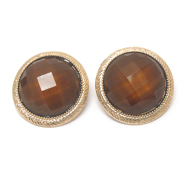 Facet stone round button earring - pierce
