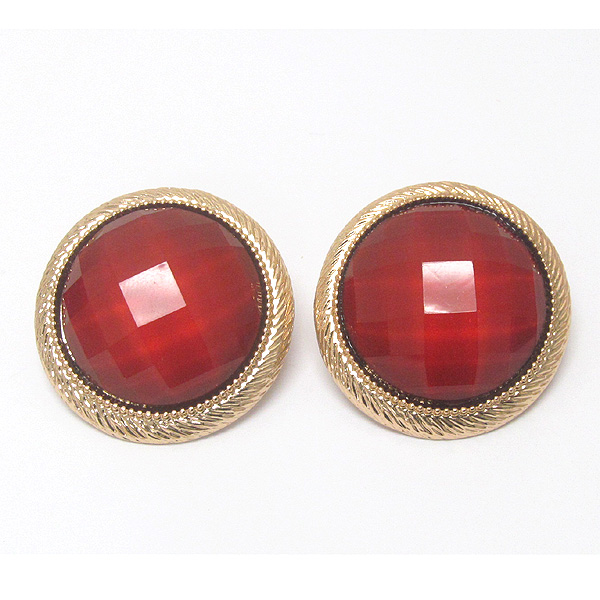 Facet stone round button earring - pierce