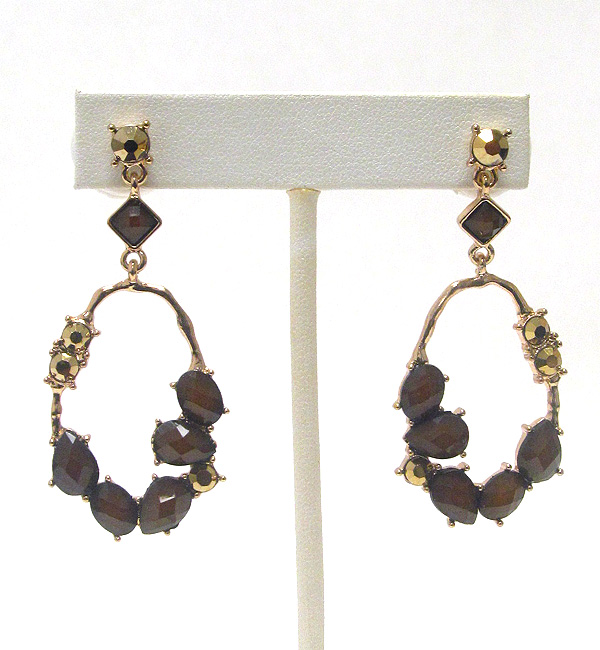 Facet stone and crystal art deco hoop drop earring - hoops