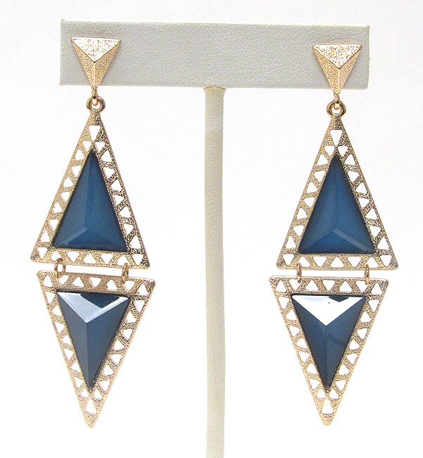 FACET GLASS STONE DOUBLE TRIANGLE DROP EARRING