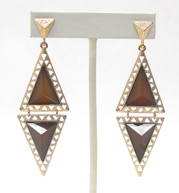 Facet glass stone double triangle drop earring