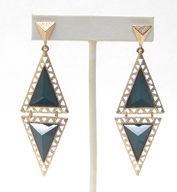 FACET GLASS STONE DOUBLE TRIANGLE DROP EARRING