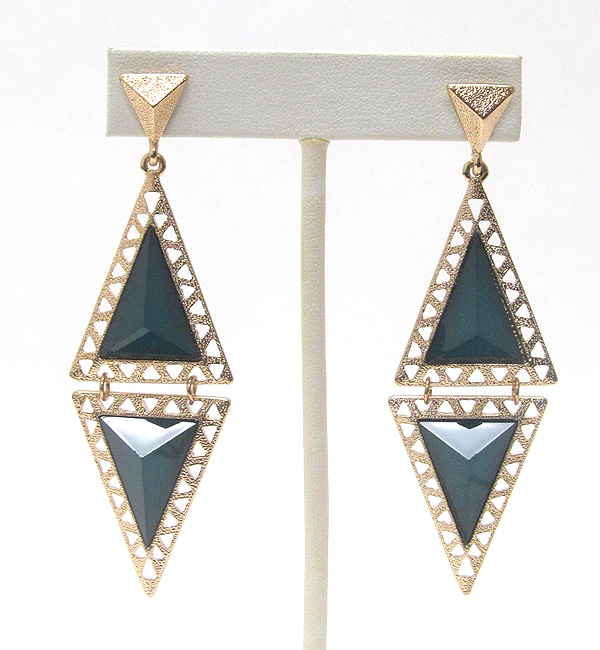 Facet glass stone double triangle drop earring