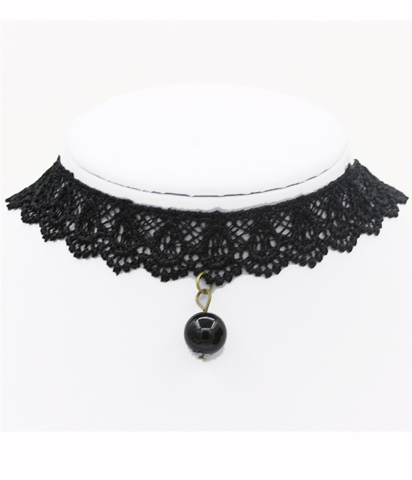 Pearl drop lace choker necklace
