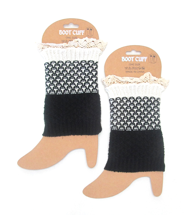 Vintage lace gradient pattern crochet leg warmer - boot cuffs
