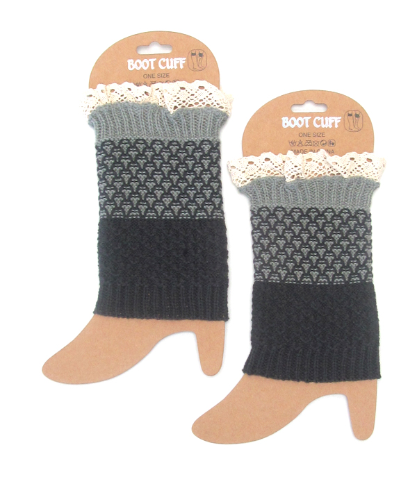 Vintage lace gradient pattern crochet leg warmer - boot cuffs