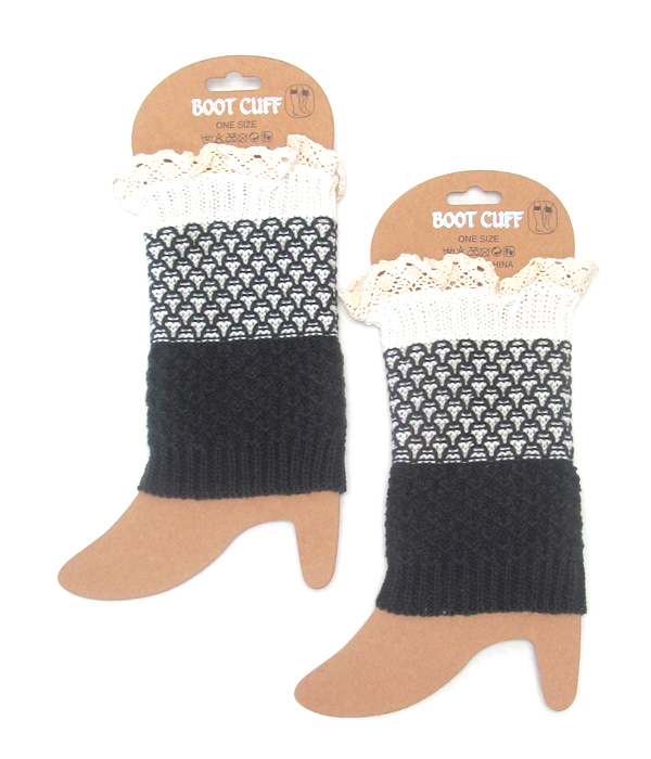 Vintage lace gradient pattern crochet leg warmer - boot cuffs