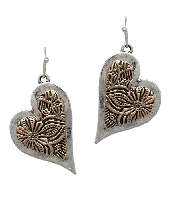 VINTAGE METAL TEXTURED HEART EARRING