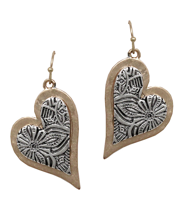 Vintage metal textured heart earring