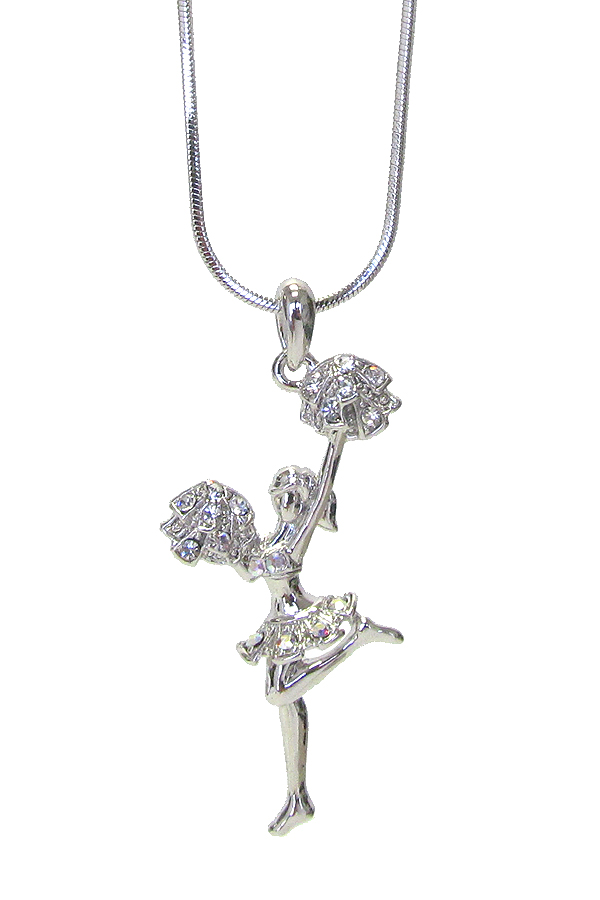 WHITEGOLD PLATING CRYSTAL CHEERLEADER PENDANT NECKLACE