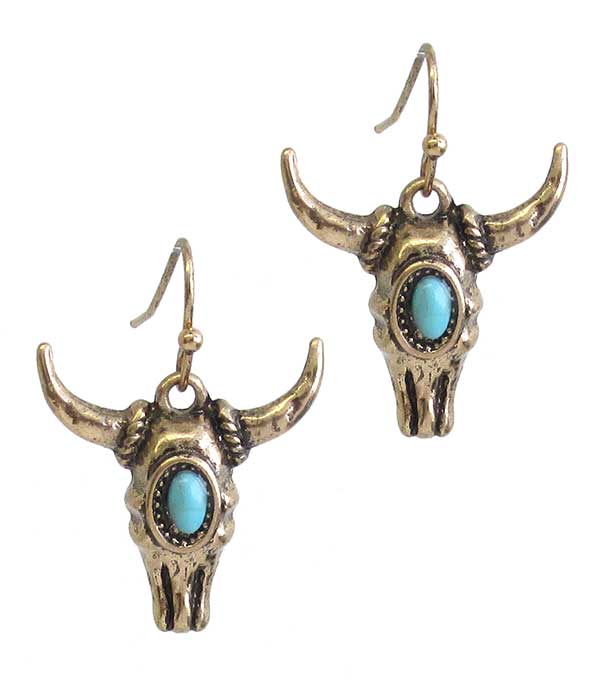 Turquoise center long horn earring
