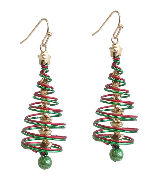CHRISTMAS THEME METAL ART COIL WIRE TREE EARRING