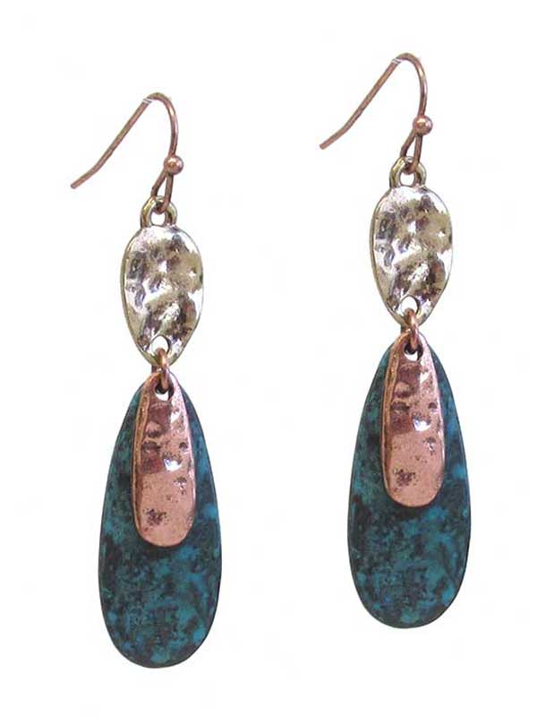 Metal rustic triple metal earring - bar