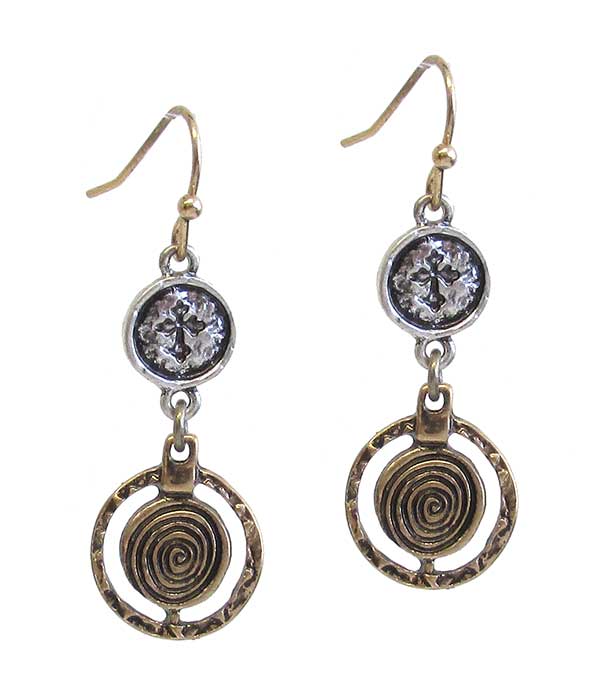 ANTIQUE METAL DOUBLE DISC DROP EARRING