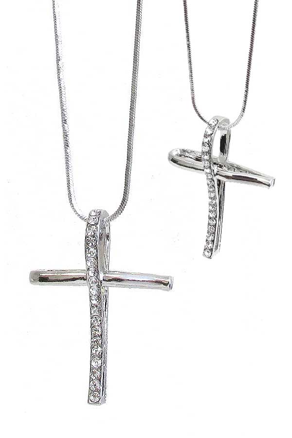 Made in korea whitegold plating crystal cross pendant necklace