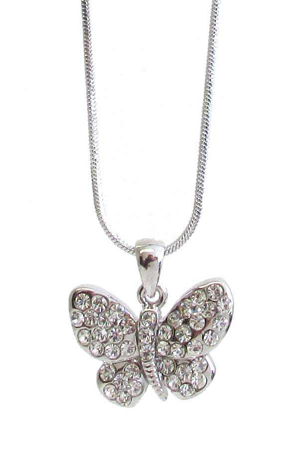 Made in korea whitegold plating crystal butterfly pendant necklace