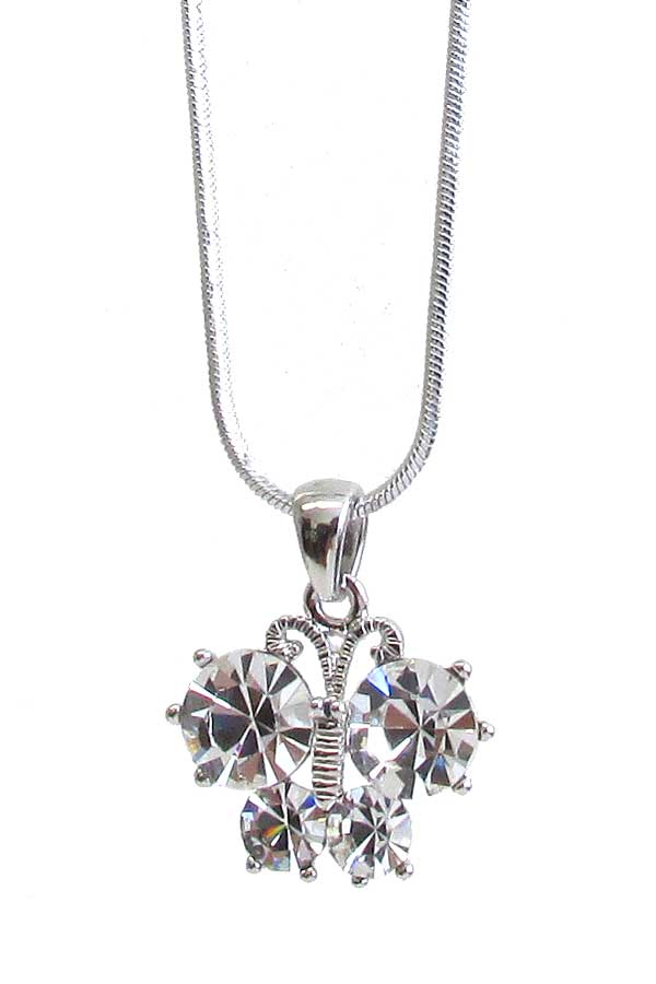 WHITEGOLD PLATING CRYSTAL BUTTERFLY PENDANT NECKLACE