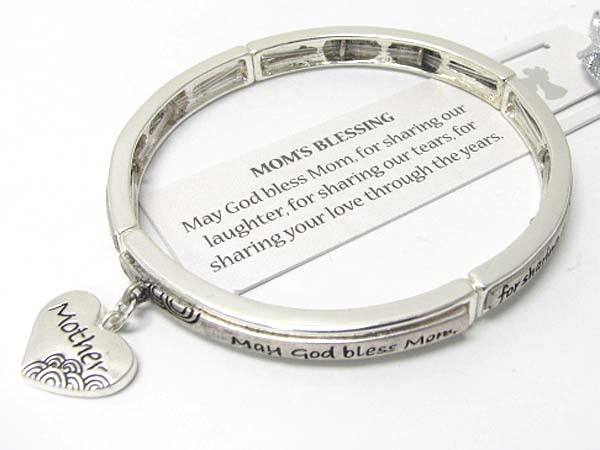 Mother blessing charm message inscribed stretch bracelet