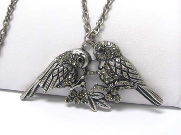 Crystal stud  bird couple pendant long necklace