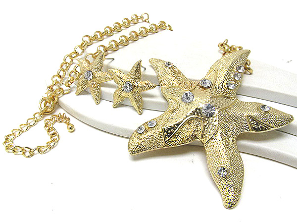 Metal crystal fashion star fish drop metal chain necklace earring set