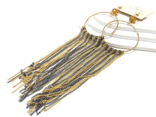 One crystal glass and drop multi fashion chain drop hoop earring  - hoops