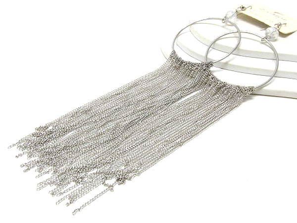 One crystal glass and drop multi fashion chain drop hoop earring  - hoops