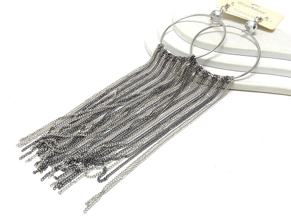 One crystal glass and drop multi fashion chain drop hoop earring  - hoops