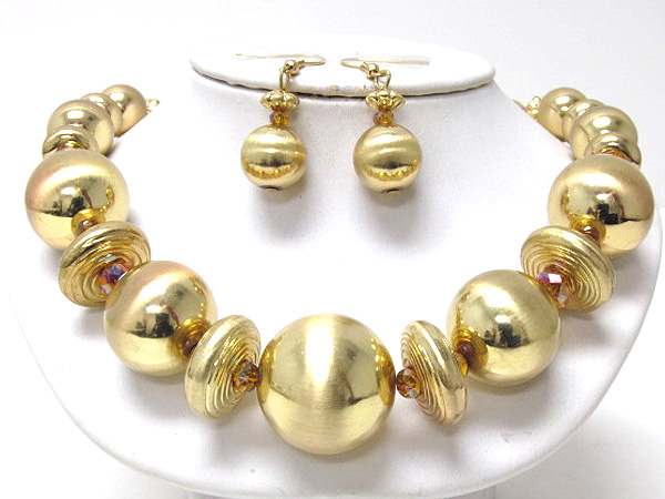 Multi metal fashion balls and  multi metal ring with crystal glass necklace earring set