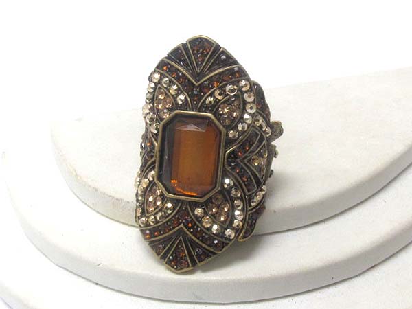 MULTI CRYSTAL ART DECO AND SQUARE CRYSTAL STONE LONG FINGER STRETCH RING