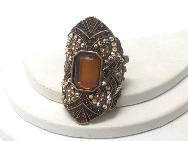 Multi crystal art deco and square crystal stone long finger stretch ring