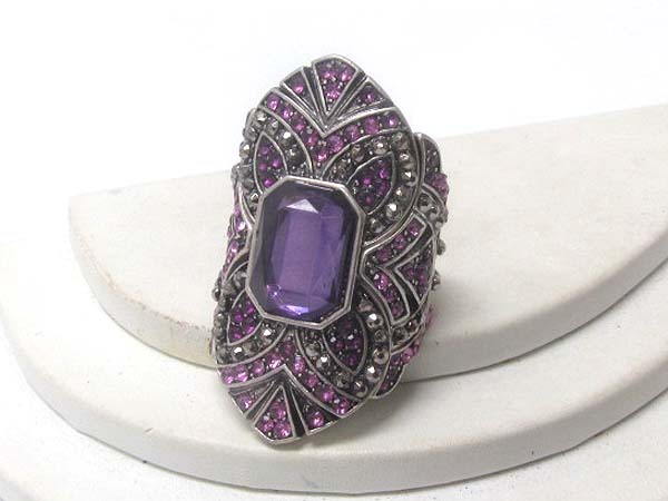 Multi crystal art deco and square crystal stone long finger stretch ring