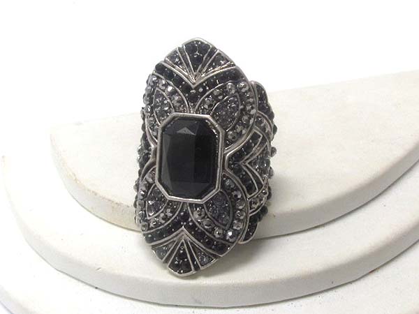Multi crystal art deco and square crystal stone long finger stretch ring