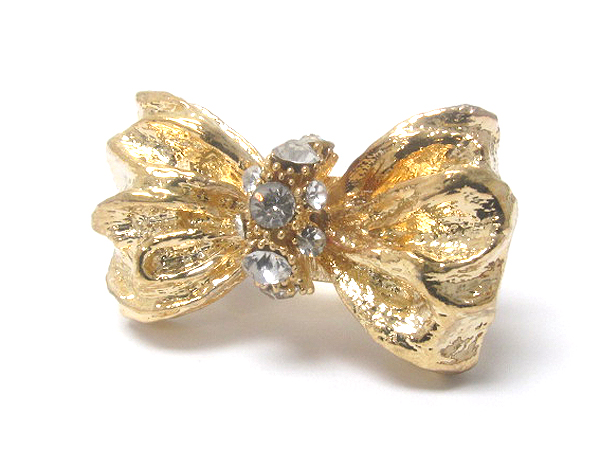 Crystal center metal ribbon stretch ring