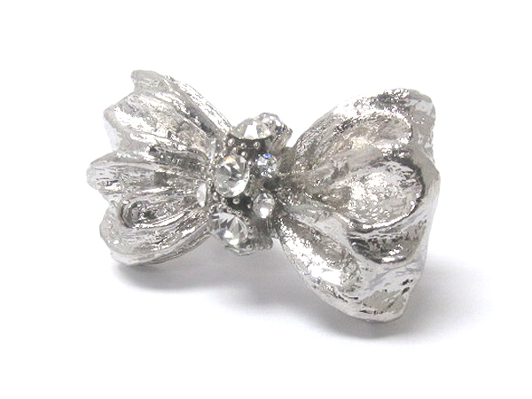 Crystal center metal ribbon stretch ring