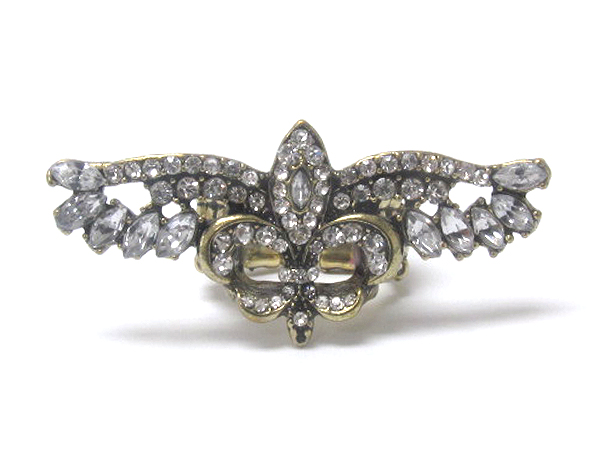 CRYSTAL DECO FLUER DE LIS AND ANGEL WING STRETCH RING