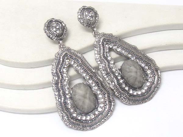 CRYSTAL AND COLORED ACRYLIC STONE DECO LIQUID MEATL FILIGREE EARRING