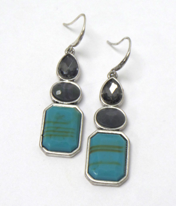 Stone and crysal burn silver earrings