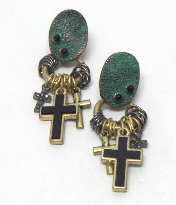 Cross charm metal earrings