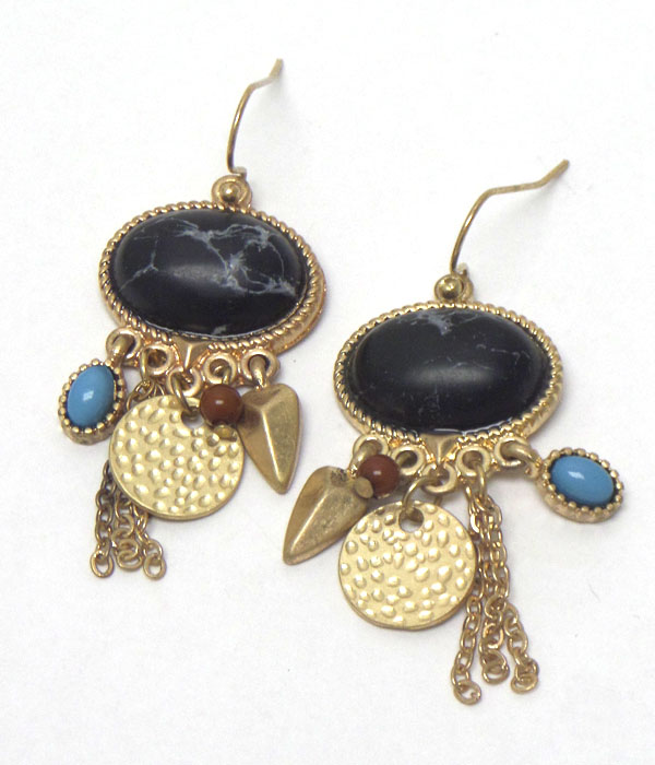 Stone and charm hook earrings