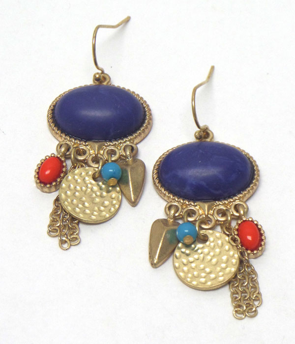 Stone and charm hook earrings 