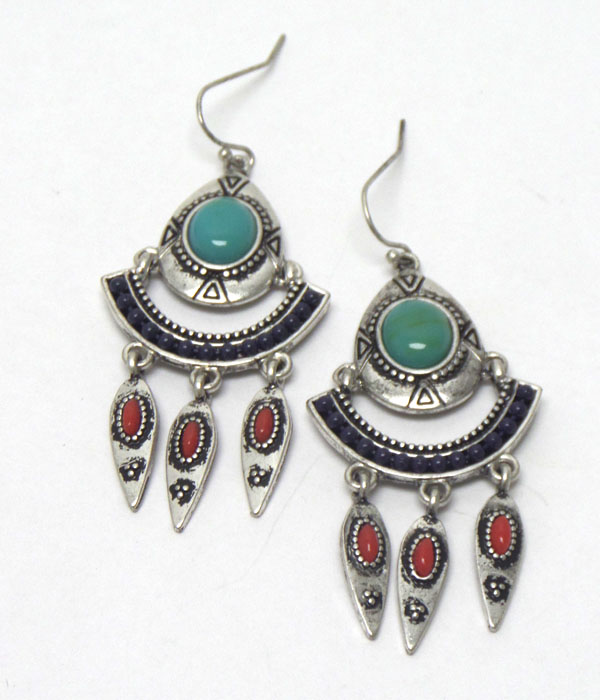 Tribal style texture metal burn silver hook earrings