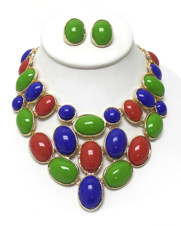 Multi bubble link bib necklace set