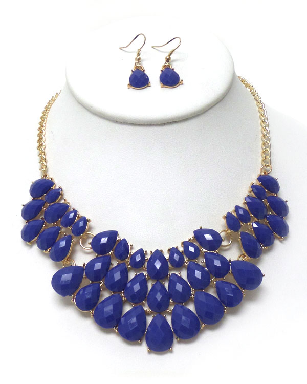Multi teardrop bib necklace set