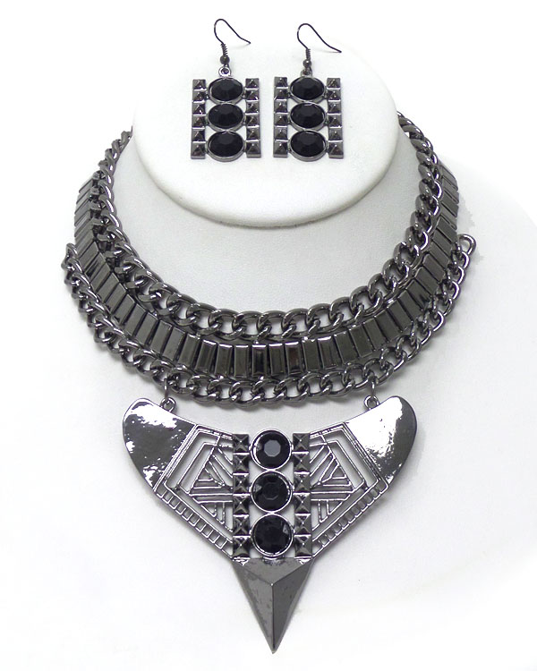 Metal filigree aztec style necklace set -western