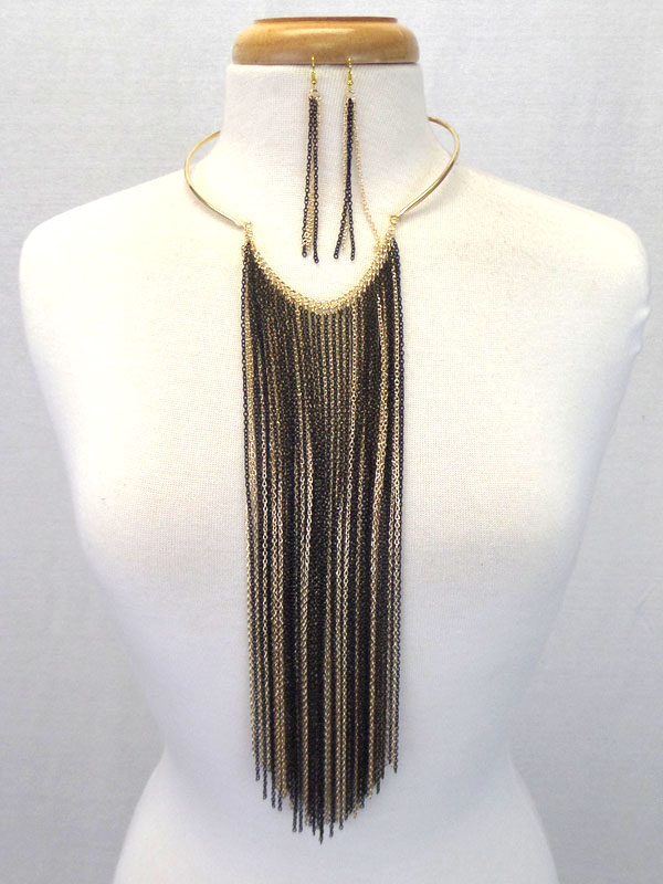 Multi long tassel chain drop necklace set