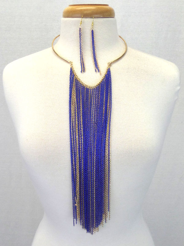 Multi long tassel chain drop necklace set
